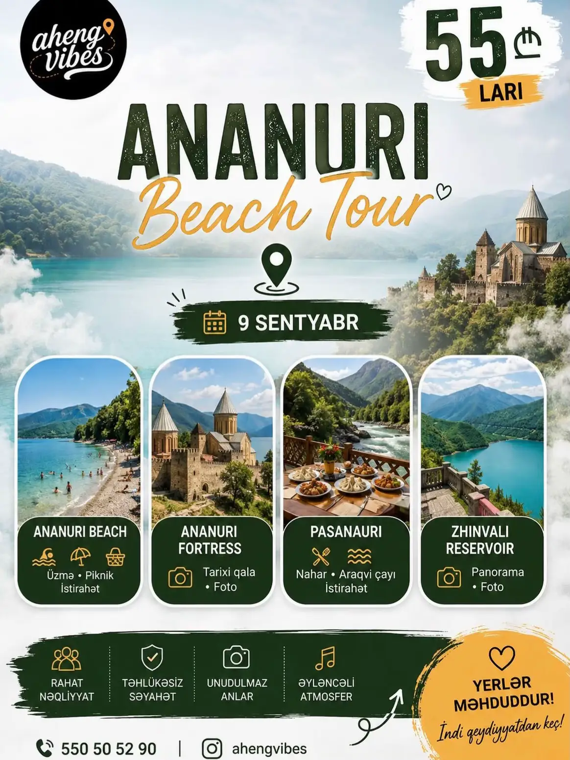Ananuri Beach Tour afişi — 9 sentyabr: Ananuri, Pasanauri, Zhinvali Reservoir